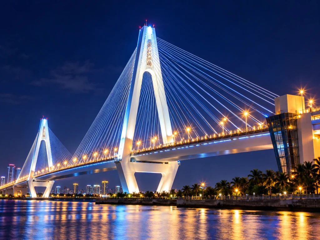 03 Cable Stayed Bridge At Night